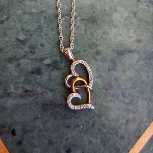 Sterling Silver and gold plated heart necklace with diamonds